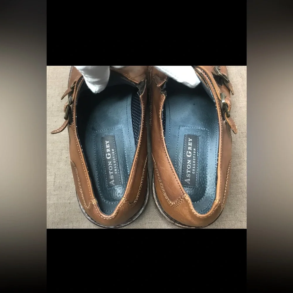 Aston Grey Bussiere Men's Dress Shoes Double Monk Strap Brown Leather Size 10